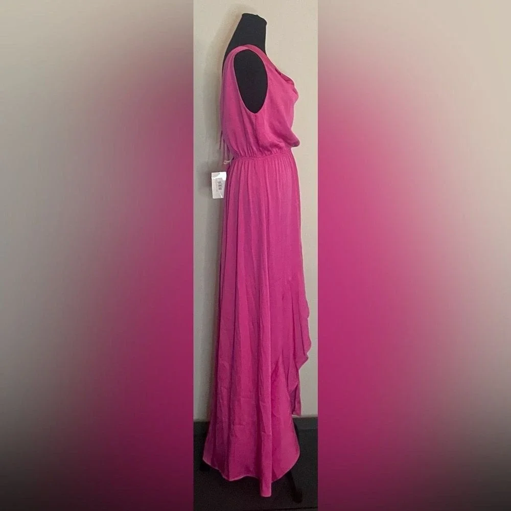 Tyche Womens‎ Hot Pink Cowl Neck High-Low Maxi Dress D-8125 Size M NEW